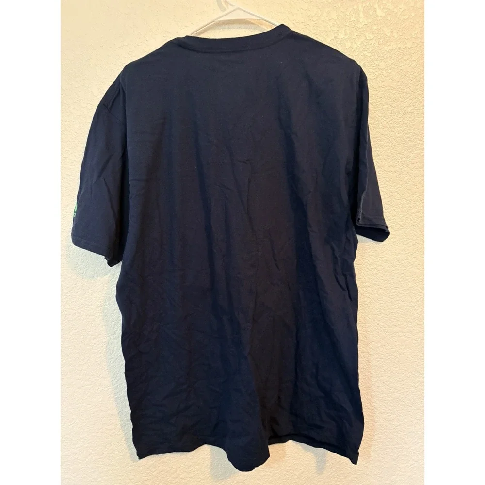 Adidas Shirt Men XL Navy Blue Crew Tee Spell Out Chest Hit Logo Go To Tee